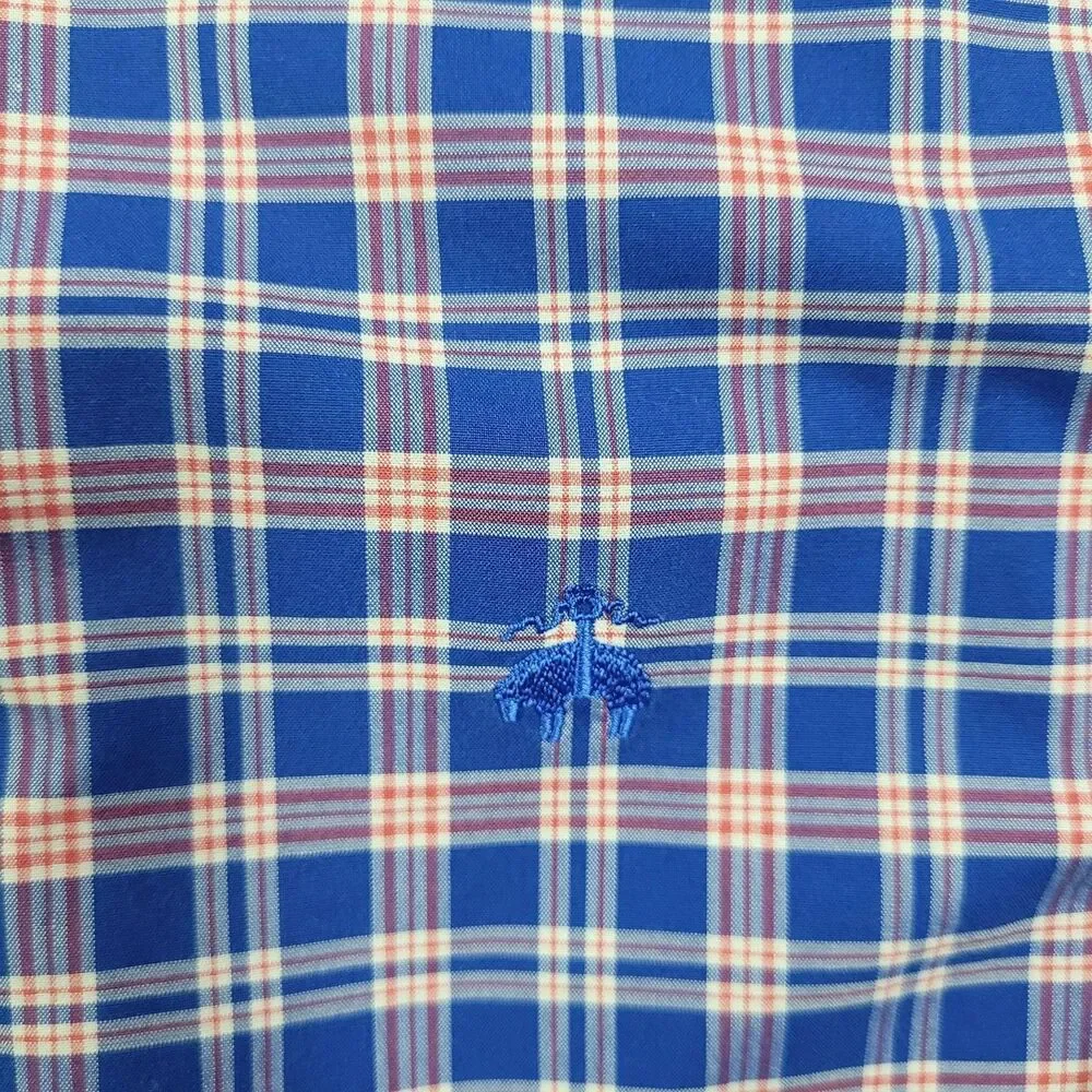 Brooks Brothers Dress Shirt Mens XL Blue Plaid Non Iron Stretch Button Down